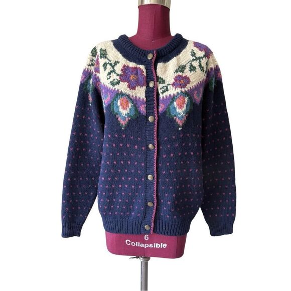 Woolrich Vintage Heart Floral Button Front Wool Cardigan size S - Picture 2 of 10